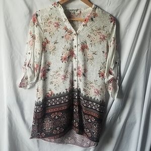 Papaya floral buttoned up blouse